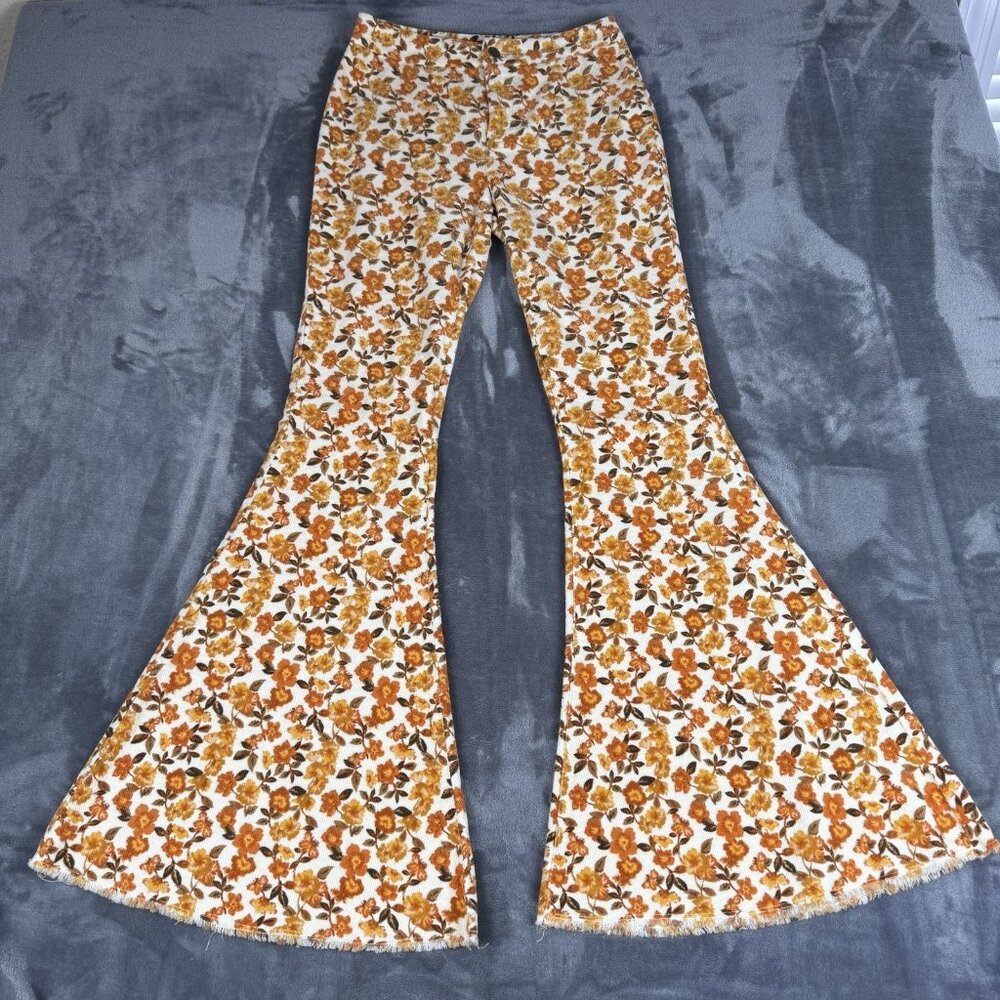 VERSONA Modern Floral Flare Corduroy Pants Bellbottom Jeans Hippie Boho Sz 0